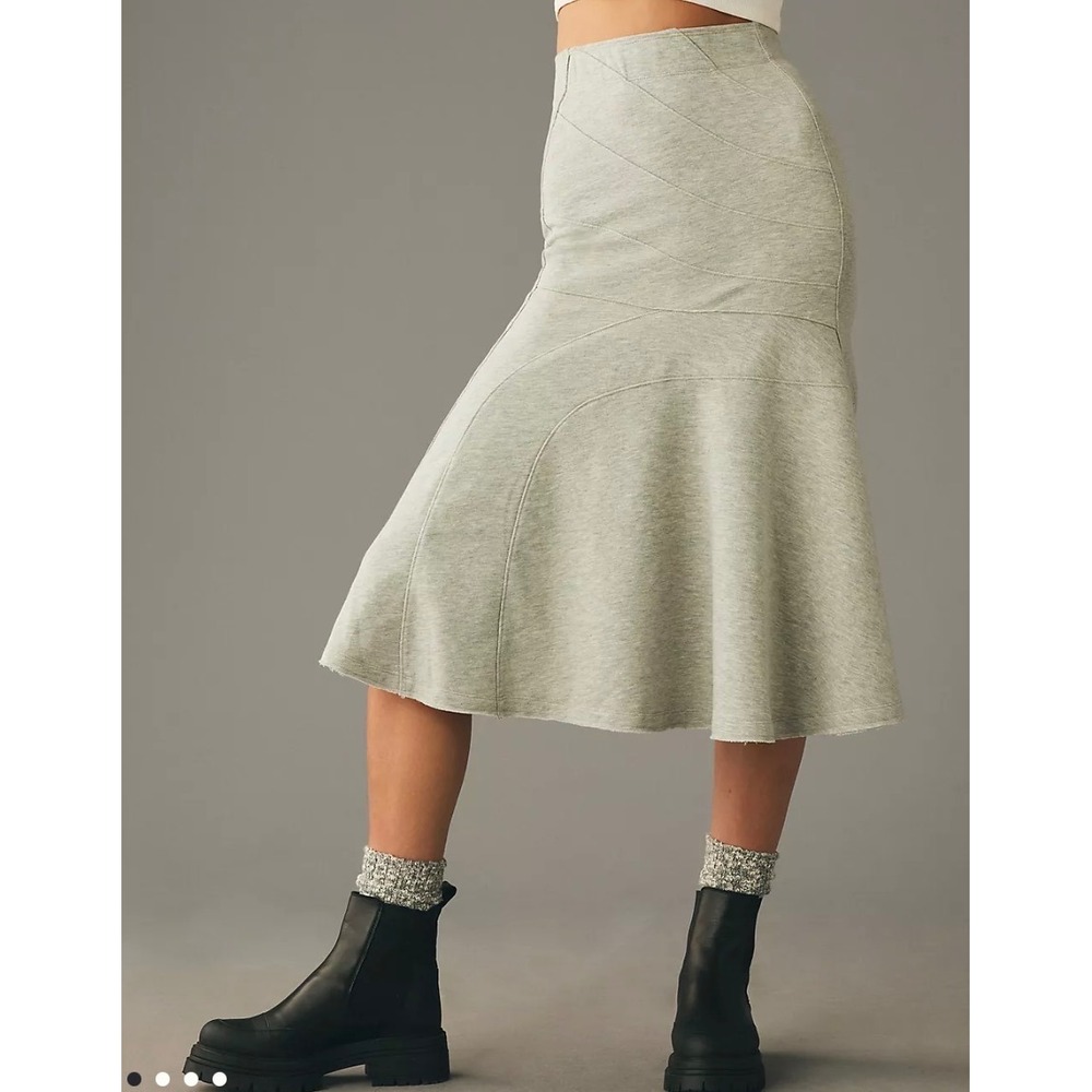 Daily Practice by anthropologie Gray Heather Jersey Knit Pull-On Midi Skirt S